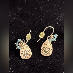 Vintage Satya 925 Sterling and Apatite Lotus Tear Drop Earrings